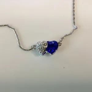 Double Heart Crystal Rhodium Plated Necklace with Crystals thumbnail 3