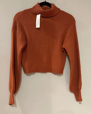 Francesca’s Orange Cropped Turtleneck Sweater NWT thumbnail 1