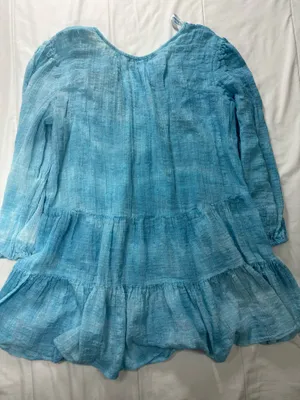 Blue Island Turquoise Boho Tiered Mini Dress Crochet Lace babydoll Cover Up Chic thumbnail 7