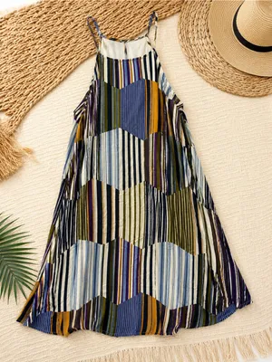 entro Striped Swing Cami Dress | Boho Cottagecore Summer large thumbnail 1