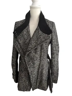EXPRESS Gray Black Belted Coat Size Medium thumbnail 5
