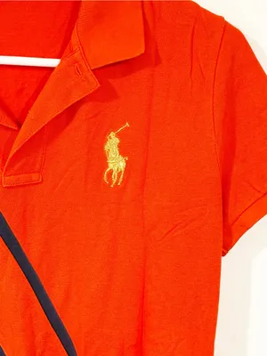 Ralph Lauren Sport Polo Size Large Orange & Blue Shirt Pima Cotton Short Sleeve thumbnail 2