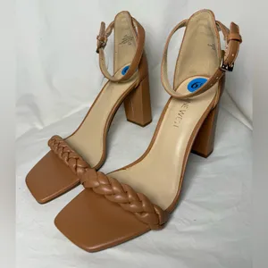 Nine West Allha 3 Braided Strap Chunky Heels in Macaroon Tan 6.5 thumbnail 6