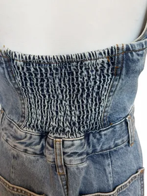 Lulus Denim Jumpsuit Sz Medium NWT Light Wash Date Night Out Brunch Bustier Fall thumbnail 8