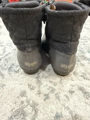 Sperry Women's Dark Gray Quilted Duck Boots with Brown Laces thumbnail 3