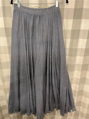 Flowing Gray Maxi Skirt with Elastic Waist thumbnail 1