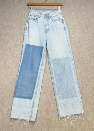PacSun 90s Boyfriend Patchwork High Rise Jeans Light Wash Raw Hem Size 24 Y2K‎ thumbnail 1