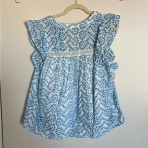 Floral Eyelet Embroidered Button-Up Blouse - Light Blue & White Sleeve thumbnail 3