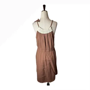 Anthropologie Left of Center Dress Women Medium‎ Brown Pleated Neck Mini Boho thumbnail 3