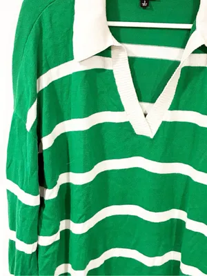 Torrid Plus Size Green White Stripe Rugby Cotton Polo Top Size 1X thumbnail 2