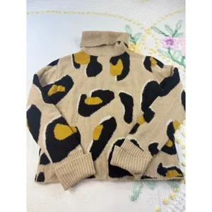 MOTH by anthropologie turtle‎ neck Sweater Animal Print Yellow Black Beige Se thumbnail 3