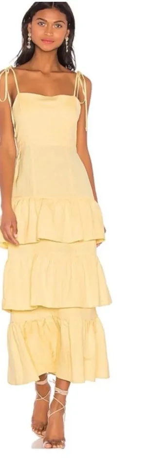 Capulet Yellow Linen Tiered Midi Maxi Dress Tie Strap Revolve Size Small thumbnail 1