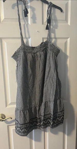 Old Navy Black & White Gingham Tie-Shoulder Mini Dress thumbnail 1