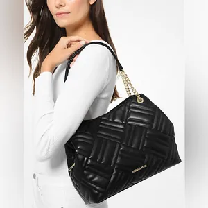 Michael Kors Peyton Large Quilted Tote Black Gold Chain Shoulder Bag black thumbnail 2