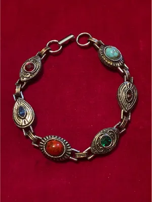 Vintage Signed Sarah Coventry Silver-Tone Multi-Color Stone Link Bracelet thumbnail 2