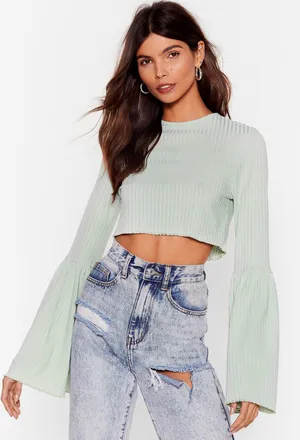 Nasty Gal Flare Sleeve Crop Top thumbnail 1
