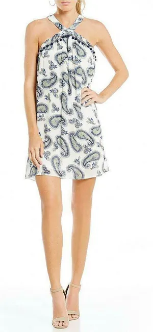 Skies Are Blue Pom Pom Paisley Halter Dress NEW NWT‎ White Size Small thumbnail 1