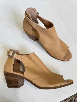 Lucky Brand Tan Leather Peep Toe Ankle Boots Womens 8 Casual Fall Buckle Heeled thumbnail 11