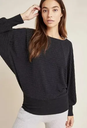 Anthropologie‎ 3/4" Sleeve Scoop Neck Striped Sweater, small thumbnail 1