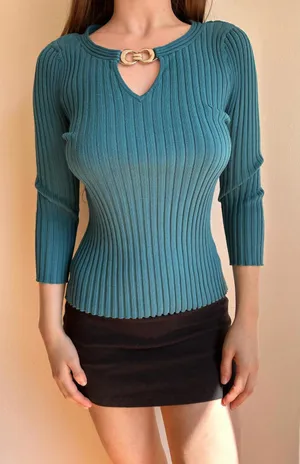 Turquoise Buckle Detail Sweater Blue Size M thumbnail 1