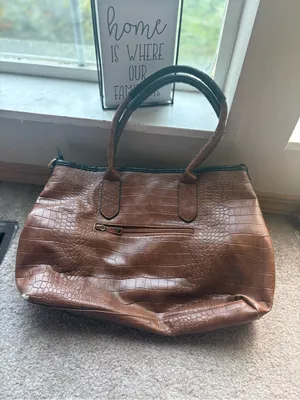 Brown Black Croc Embossed Oversized Tote Bag Y2K Slouchy Carryall Purse thumbnail 4
