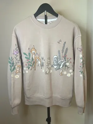 Disney Bambi Sweatshirt XXS Tan‎ Thumper Flower Graphic Crewneck thumbnail 1
