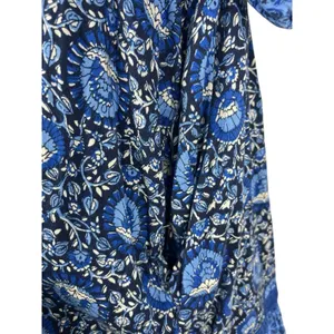 Old Navy Blue Boho Peasant Dress Women L Floral Tassel Cottagecore Festival thumbnail 6