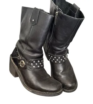 HARLEY DAVIDSON Sz 7 Macie rhinestone Studded Strap Leather Riding Boot Moto thumbnail 1