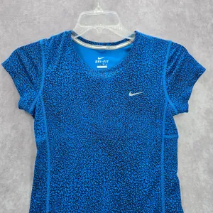 Nike Di Fit Blue Black Print‎ Short Sleeve Active Running Tshirt XS Extra Small thumbnail 3