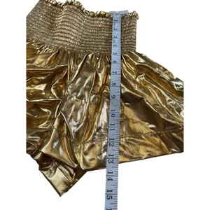 Queen‎ of Sparkles Gold Metallic Smocked High Waist Flared Shorts Womens XS thumbnail 3