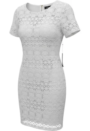 Lulus Lace Shift Dress‎ Womens XL White Geometric Crochet Short Sleeve Mini New thumbnail 1