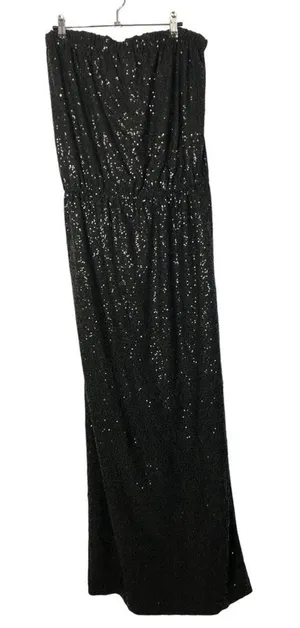 Tibi Black Sequin Strapless Maxi Formal Gown‎ M thumbnail 1