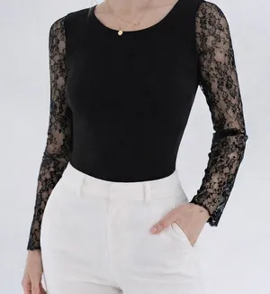 SheIn Women’s Black Lace Long Sleeve Cut Out Back Bodysuit Size Medium thumbnail 1