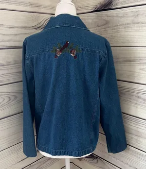 North Crest Vintage Denim Winter Embroidered Button Down Shirt Jacket thumbnail 6