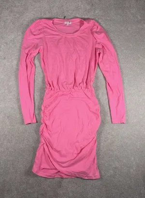 anthropologie sundry hot pink dress size 2 Ruched Fern‎ Puff Sleeves thumbnail 1