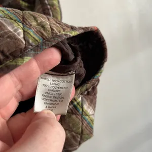 Christopher & Banks Quilted Plaid Embroidered Vest Brown Green Size S thumbnail 3