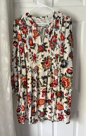 Old Navy Boho Tassel-Tie Floral Swing mini Dress long sleeves women size L thumbnail 1