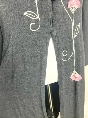 Vintage Black & Pink Floral Embroidered Long Sleeve Dressy Duster Blouse Size 8 thumbnail 5
