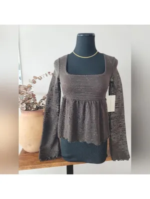 Chocolate Brown Sheer Peplum Floral Top Sz M New Festival thumbnail 2