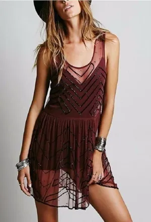 Free people sheer dress and black tight slip underneath thumbnail 1