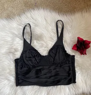 ZARA Black Satin Ruched Crop Top thumbnail 8