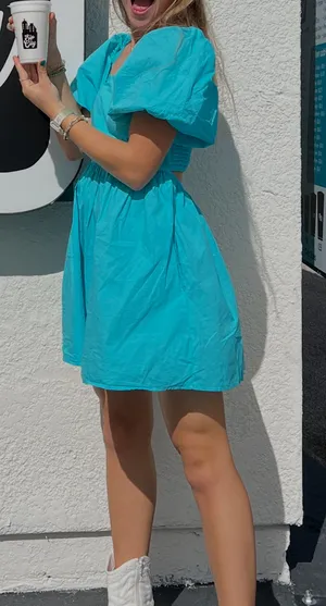 A New Day Blue Puff Sleeve Mini Dress thumbnail 2
