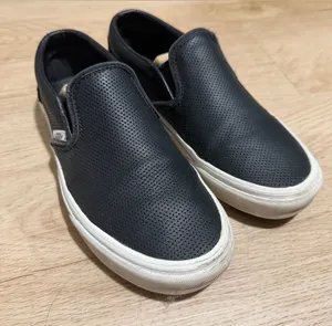 Vans Women's Black Slip-On Perforated Leather Loafers thumbnail 1