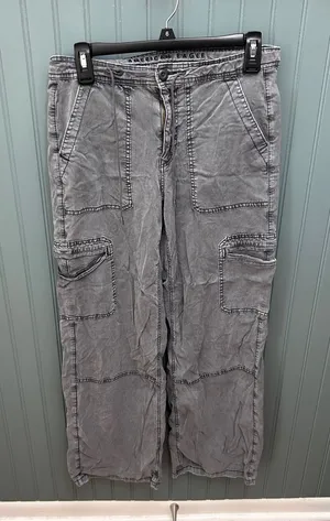 American Eagle Baggy Wide Leg Cargo Pants Washed Grey‎ Size 2 Regular Stretch thumbnail 1