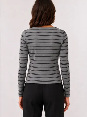 Le Lis Gray Black Striped Button Front Cardigan Top NWT Size Small thumbnail 3