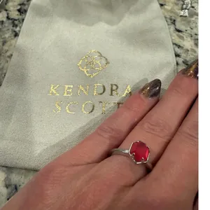 Kendra Scott Calvin Stacking Ring Sz 6.25 Rhodium Silver Red Magnesite Gemstone thumbnail 6