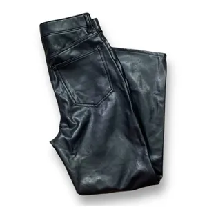 Abercrombie Vegan Leather Ankle Straight Leg Ultra High Rise Pants Black‎ Edgy thumbnail 3