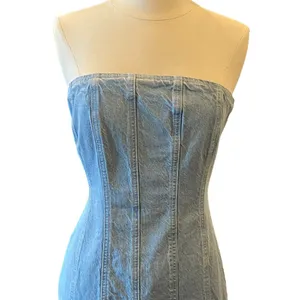 Asos Strapless Denim Mini Dress With Slit Hem thumbnail 3