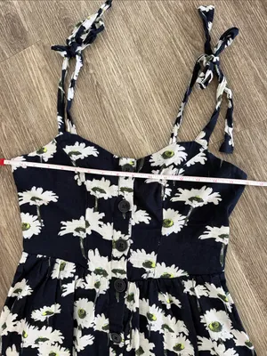 Urban outfitters Positano midi dress navy blue sunflower floral boho small thumbnail 7