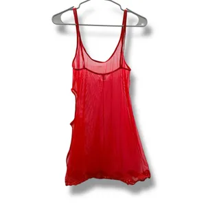 Victoria's Secret‎ Red Mesh Side Cut Out Sequin Hem Lingerie Chemise Sz L thumbnail 3